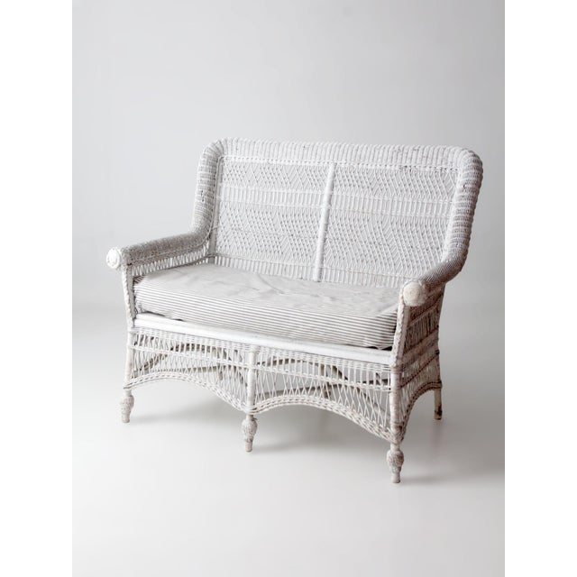 White Antique Early 20th Century White Wicker Loveseat For Sale - Image 8 of 15