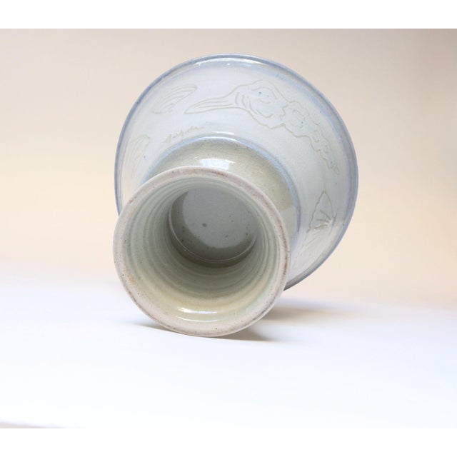 Ceramic Vintage Incised Studio Pottery Compote Vase With Shell Motif by Deanna Nichols For Sale - Image 7 of 17