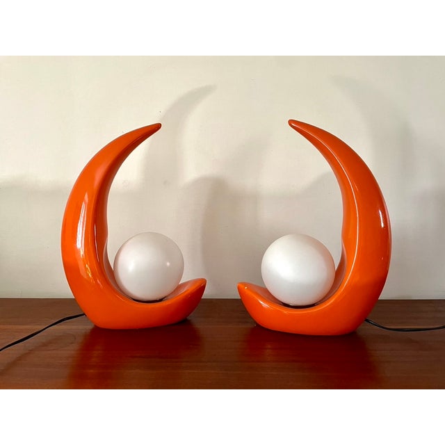 Coral Ceramic Lamps with White Globes by Luigi Ferro, Italy, 1970, Set of 2 For Sale - Image 11 of 11