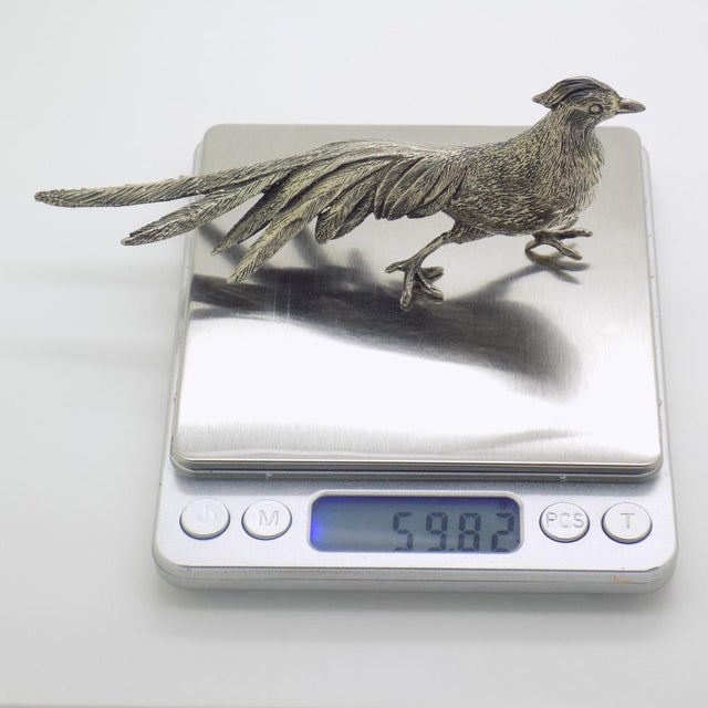 Vintage Italian Handmade Genuine Silver Pheasant Figurine by Raspini Gioielli, 1960s For Sale - Image 13 of 16