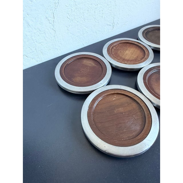 Mid-Century Modern Jean Dobré Jacaranda and Stainless Steel Coasters for Tropic-Art - Set of Six For Sale - Image 3 of 12