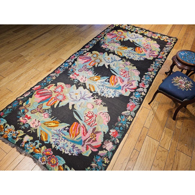 Vintage Caucasian Karabagh Kilim, Floral Wreaths Pattern, Handwoven Wool, 6' x 13' For Sale - Image 12 of 13