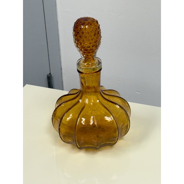 Vintage Diamond Star Amber Ribbed Glass Decanter For Sale - Image 10 of 12