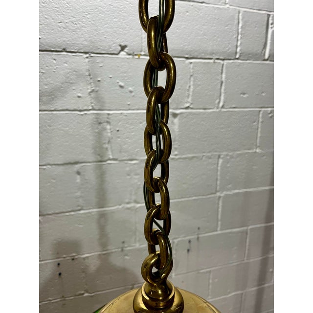 Green Vintage Brass & Green Glass Octagonal Three-Light Pendant Chandelier For Sale - Image 8 of 12