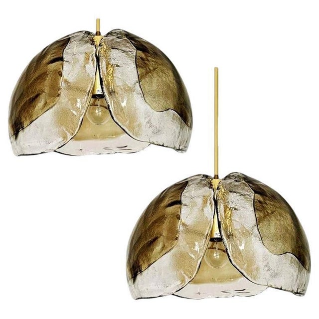 Murano Pendant Lights in Amber Glass and Brass, 1970s, Set of 2 For Sale - Image 12 of 12