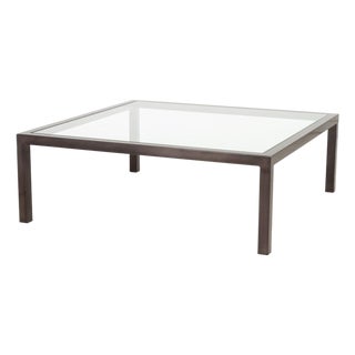 Modern Minimalist Polished Metal and Glass Top Coffee Table For Sale