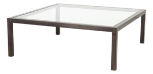 Modern Minimalist Polished Metal and Glass Top Coffee Table
