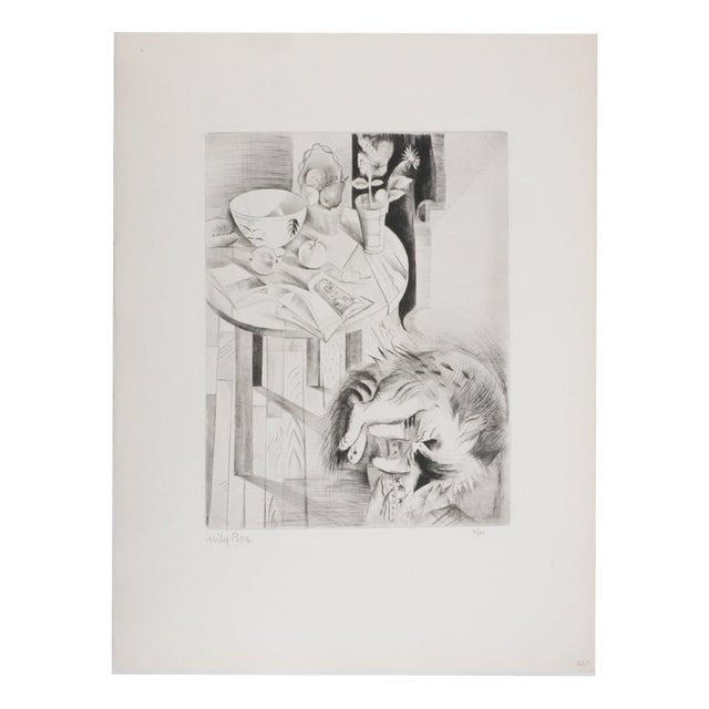 Mily Possoz, The Cat on the Stool, Original Signed Engraving For Sale