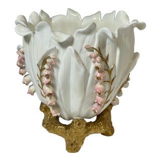 Antique Lily Flower Footed Vase / Planter by Moore Brothers For Sale