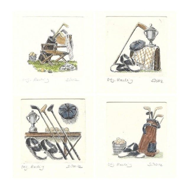 Set of Four Golf Color Etchings For Sale
