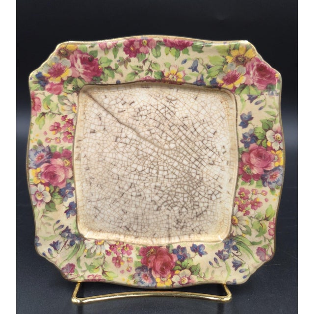 Vintage c.1934-1960"A"STAMP on Back Royal Winton Grimwades Square Cheese/Butter Dish With Domed Lid and Gold Trim For Sale - Image 15 of 18