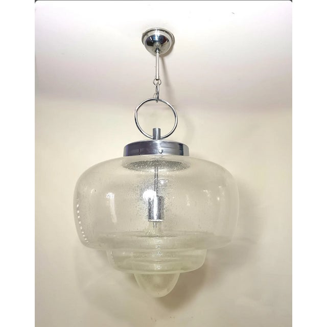 Silver Vintage Art Deco Pendant Light in Murano Glass, 1970s For Sale - Image 8 of 17