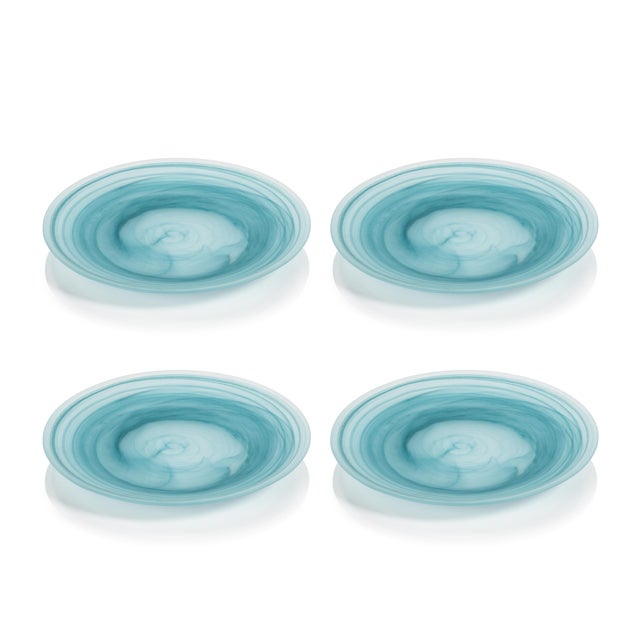 The Alabaster Glass Plate features bands of blues swirling together on smooth glass. They're perfect for serving small...