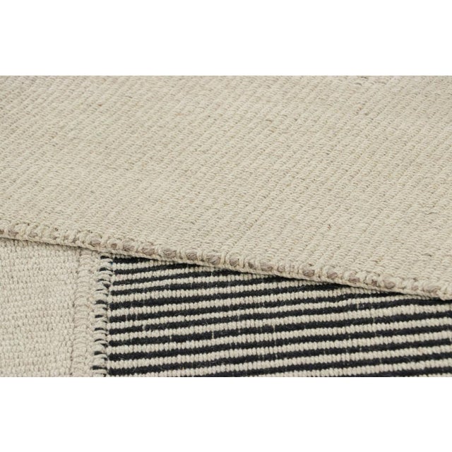 Textile Rug & Kilim’s Contemporary Kilim With Black and Cream White Textural Stripes For Sale - Image 7 of 7