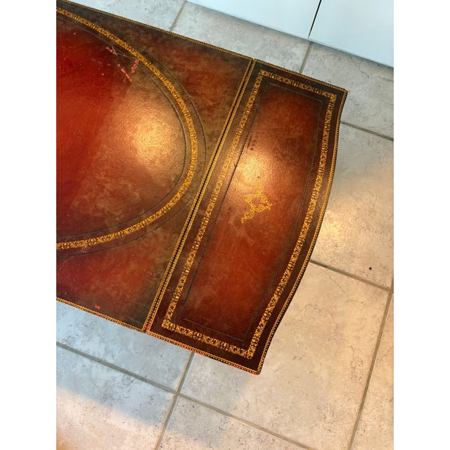 Mid 20th Century Mid 20th Century English Regency Style Leather Top Drop Leaf Game Table With Tooled Gilt Decoration For Sale - Image 5 of 17