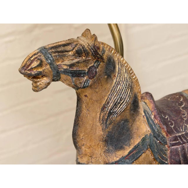 Vintage Equestrian Horse Table Lamp With Black Shade For Sale In Los Angeles - Image 6 of 9