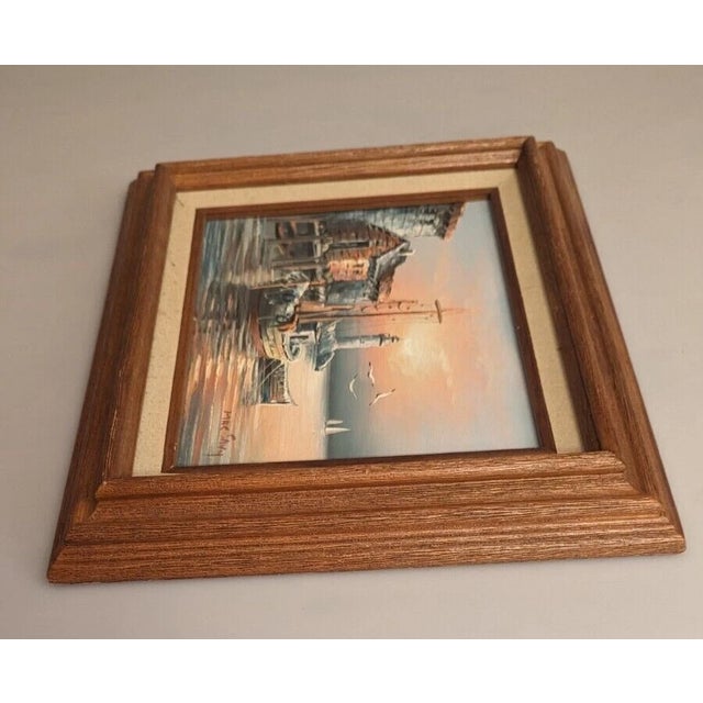 Vintage Original Oil Painting by Max Savy. Harbor Scene With Lighthouse. Signed By Artist.The wooden frame is in very good...