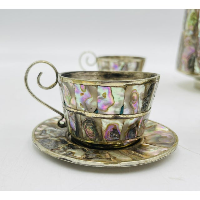 1960s Mexican Alpaca Silver & Abalone Water Pitcher Set After Los Castillo For Sale - Image 12 of 13