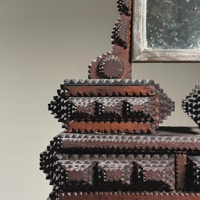 Antique Tramp Art Dresser Box With Six Drawers and Mirror/Folk Art For Sale In Philadelphia - Image 6 of 12