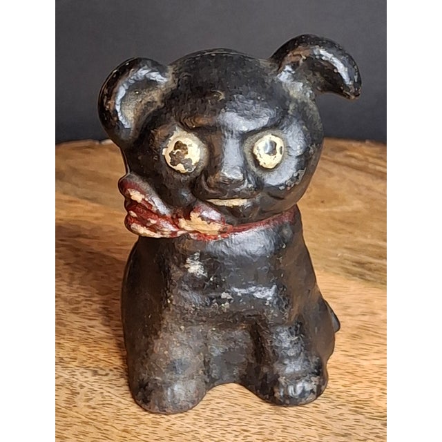 1900 - 1909 Rare Black Colorway Antique Hubley Cast Iron Fido Dog Still Bank 1904 Orig Paint For Sale - Image 5 of 18