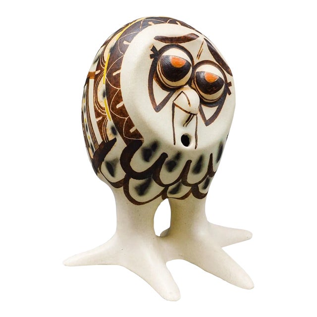 Mid 20th Century Strawberry Hill Signed Canadian Art Pottery Owl Figurine Sculpture For Sale