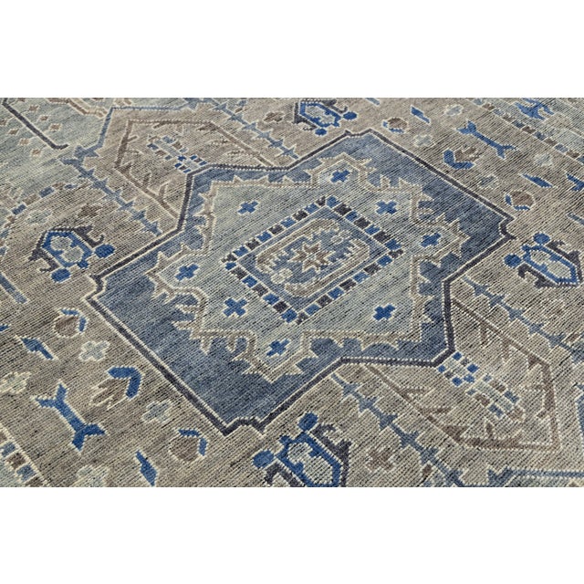 Gray Modern Hand-Knotted Oushak Style Area Rug in Slate Grey & Cobalt Blue Wool 9x12 For Sale - Image 8 of 12