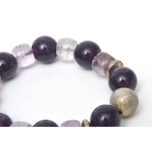 Metal Bracelet With Silver and Purple Stones With Stretch Elastic Jeweler Made For Sale - Image 7 of 8