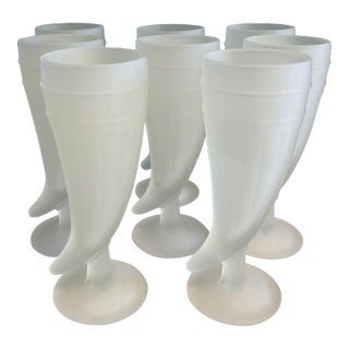 Vintage Frosted Horn-Shaped Pilsner Glasses, Set of Eight For Sale