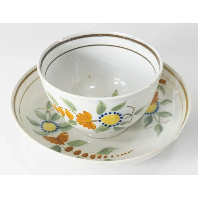 English Early 19th Century English Pearlware Teacup and Saucer For Sale - Image 3 of 12