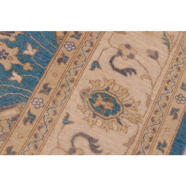 1990s 1990s Bohemien Ziegler Blue Beige Hand-Knotted Wool Rug - 9'2'' X 11'10'' For Sale - Image 5 of 7