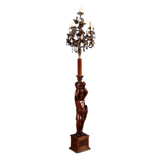 19th Century Antique Floor Lamp in Gilded Metal and Glass, Italy For Sale