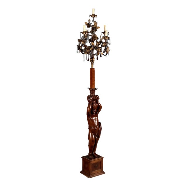 19th Century Antique Floor Lamp in Gilded Metal and Glass, Italy For Sale