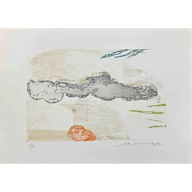 Abstract composition is a colored etching realized by Hsiao Chin in 1977. The artwork is hand-signed and dated in pencil...