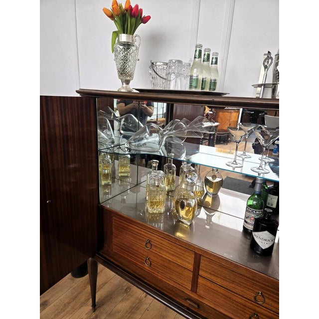 Paolo Buffa Mid-Century Italian Art Deco Walnut Burl and Mirror Mosaic Dry Bar Cabinet by Paolo Buffa, 1940s For Sale - Image 4 of 14