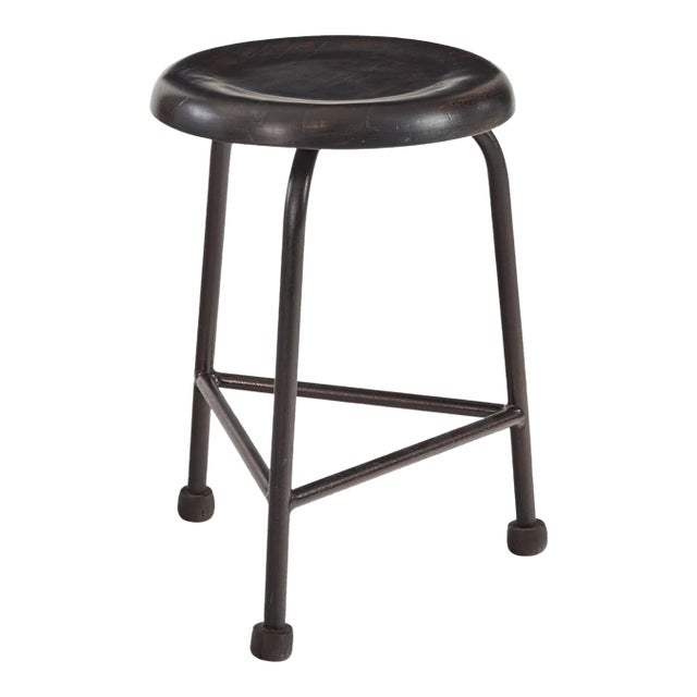 Matthew Izzo Home Small Triangle Dark Wood & Iron Stool For Sale
