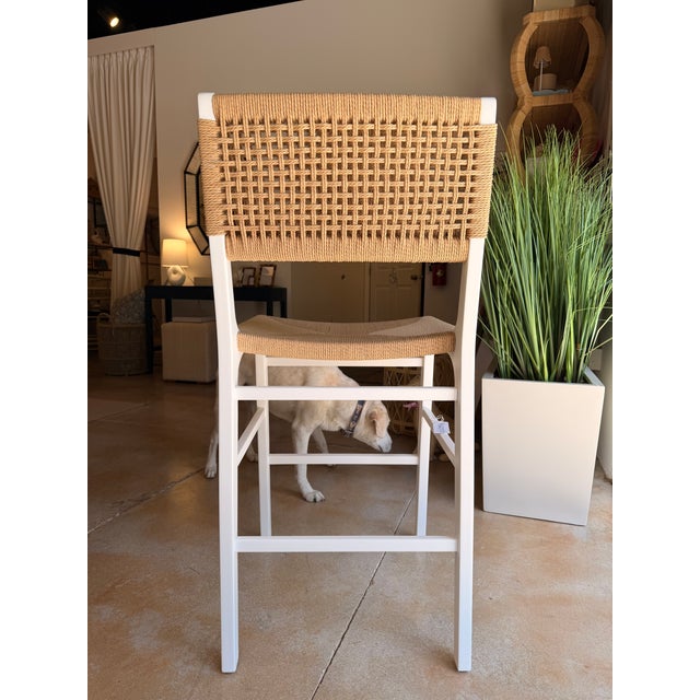 Worlds Away Worlds Away Rattan and Wood Counter Stool For Sale - Image 4 of 6