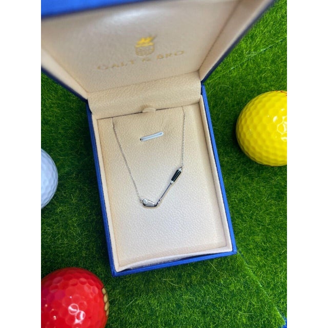 Early 21st Century Diamond Black Onyx Golf Club Birdie Jewelry 18 Karat White Gold Charm Pendant Necklace For Sale - Image 5 of 9