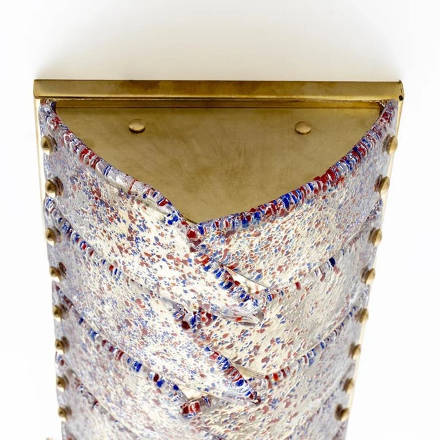 Mid-Century Italian Modern Style Murano Glass and Brass Sconces, 1980, Set of 2 For Sale - Image 9 of 11
