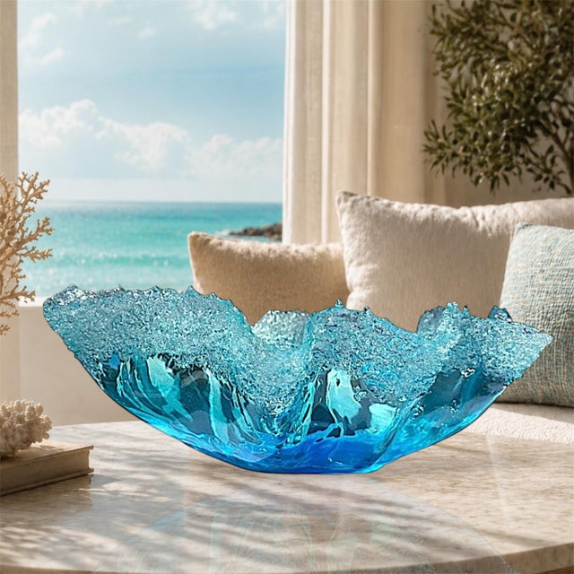 Coastal Contemporary Coastal Resin Wave Bowl For Sale - Image 3 of 6