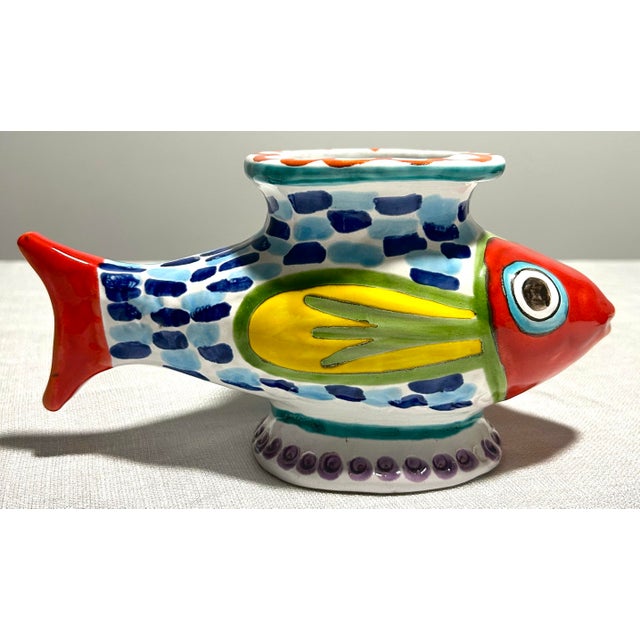 Mid 20th Century Mid 20th Century Italian Ceramic DeSimone for Vietri Hand Painted Fish Planter Vase For Sale - Image 5 of 8