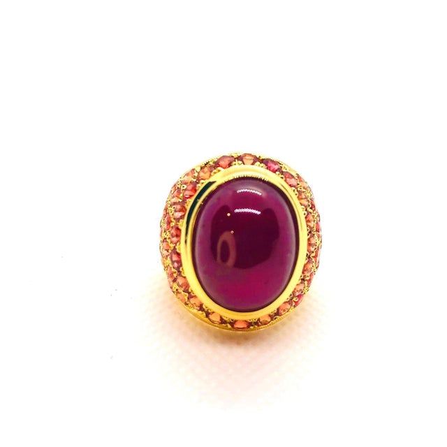 Bochic "Orient" Ruby & Orange Sapphire Cocktail Ring 18K Gold & Silver Natural Ruby From Africa 8 Carat Natural Fancy...