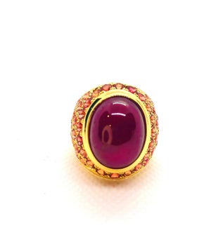 Bochic "Orient" Vintage Ruby & Orange Sapphire Cocktail Ring 18K Gold & Silver