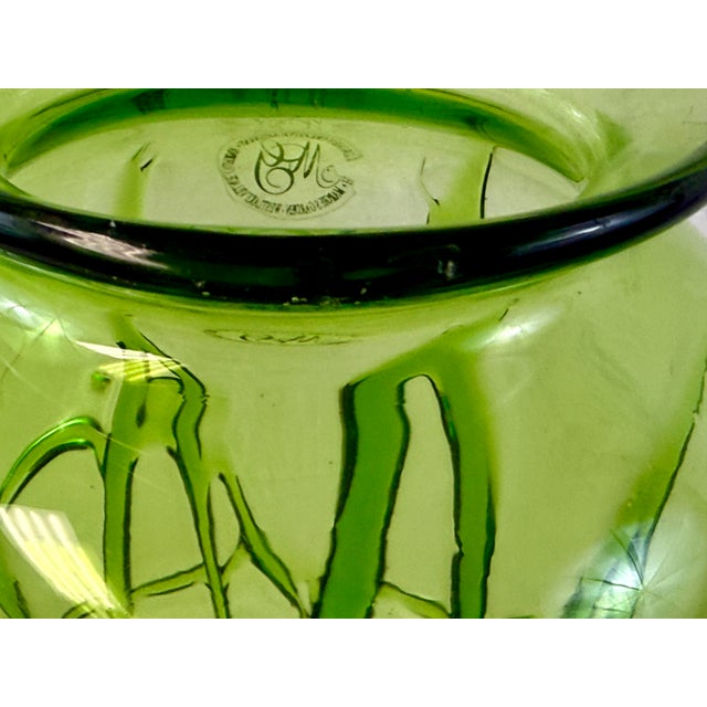 Glass Hand Blown Green Applied Glass Vase W/ Label by Margie’s Garden For Sale - Image 7 of 7