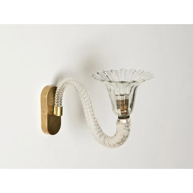 1950s Murano Glass and Brass Flower Sconces from Barovier - Set of 2 For Sale - Image 4 of 18