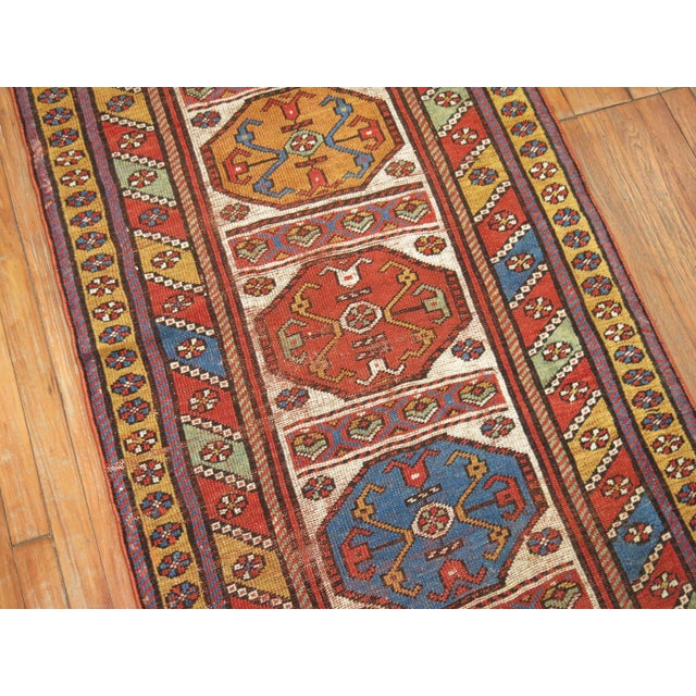Tribal Geometric Antique Zabihi Collection Persian Kurdish Runner - 3' x 16'5" For Sale - Image 9 of 10