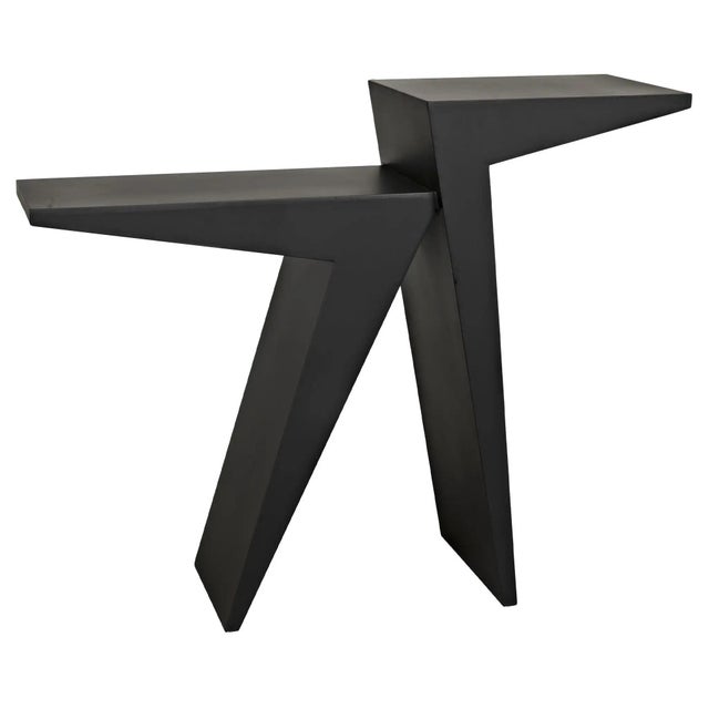 This pared down console is the essence of simplicity. Handcrafted of metal with a deep black finish, it is sleek,...