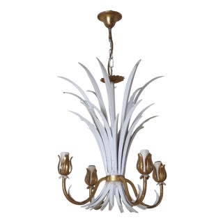 Hollywood Regency Leaf Chandelier in White and Gold from Hans Kögel, 1960s For Sale