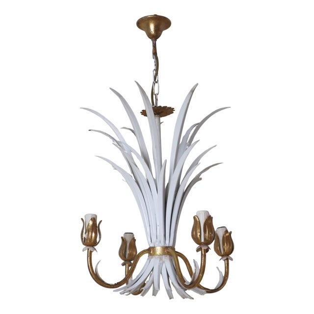 Hollywood Regency Leaf Chandelier in White and Gold from Hans Kögel, 1960s For Sale