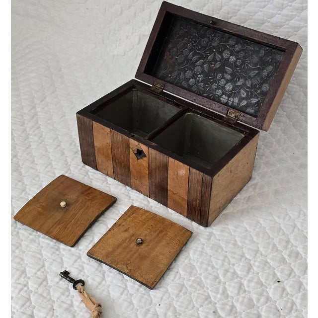 19th Century Striped Wood Tea Caddy With Double Lidded Interior For Sale In San Francisco - Image 6 of 6