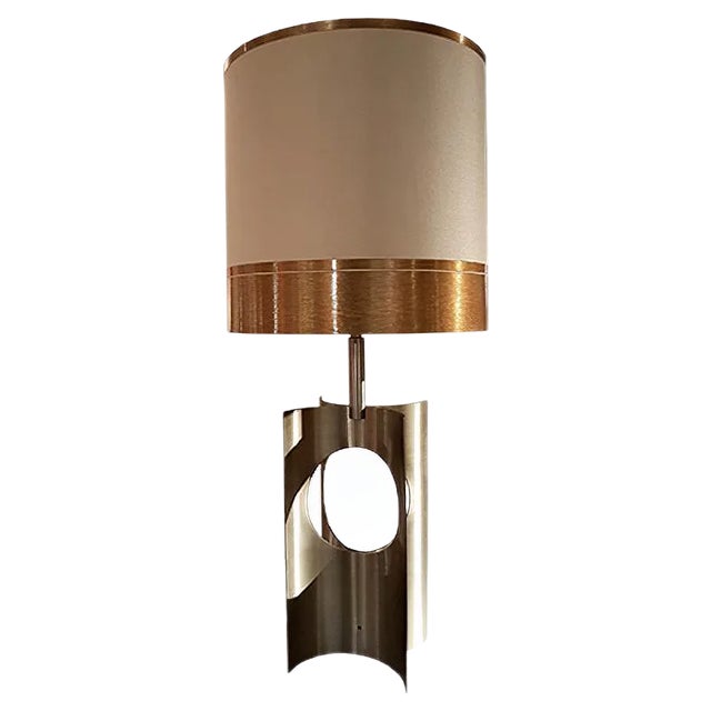 French Brushed Aluminum Table Lamp, 1970s For Sale